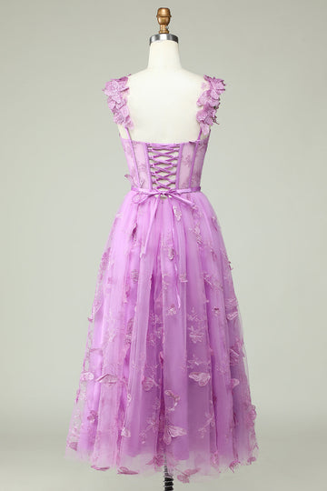 Purple A Line Butterflies Appliques Ball Dress